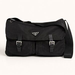 Prada Black Nylon Messenger Bag Crossbody Flap Buckle Pockets
